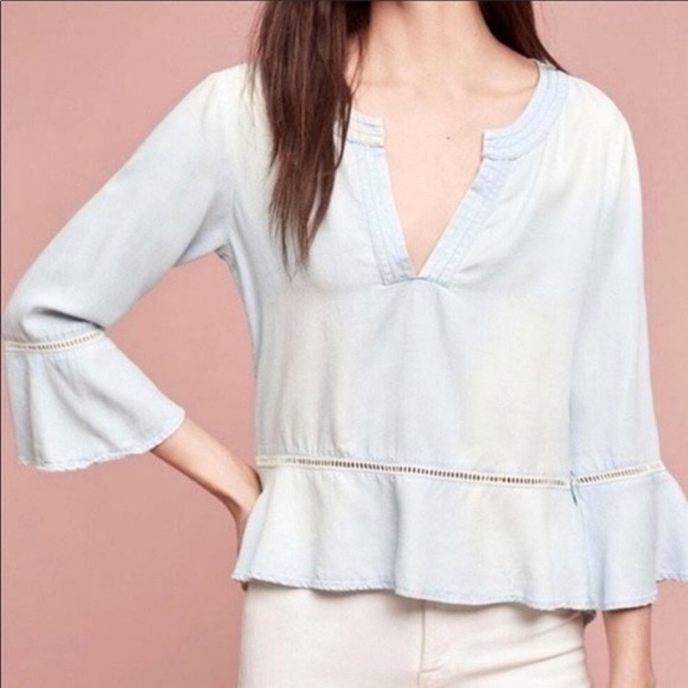 Cloth & Stone Chambray Bell Sleeve Popover Top